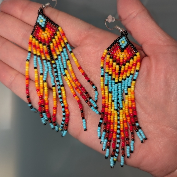 Bohemian Native American Handmade Beaded Tassel Earrings Western Style Colorful - Picture 5 of 15